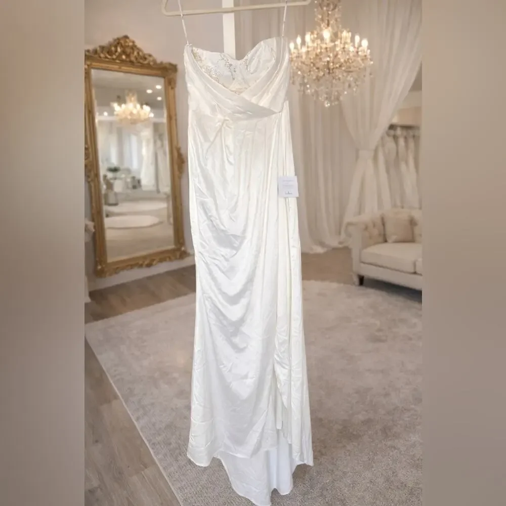 Lulu's Heide White Satin Strapless Maxi Dress size L (runs small) M